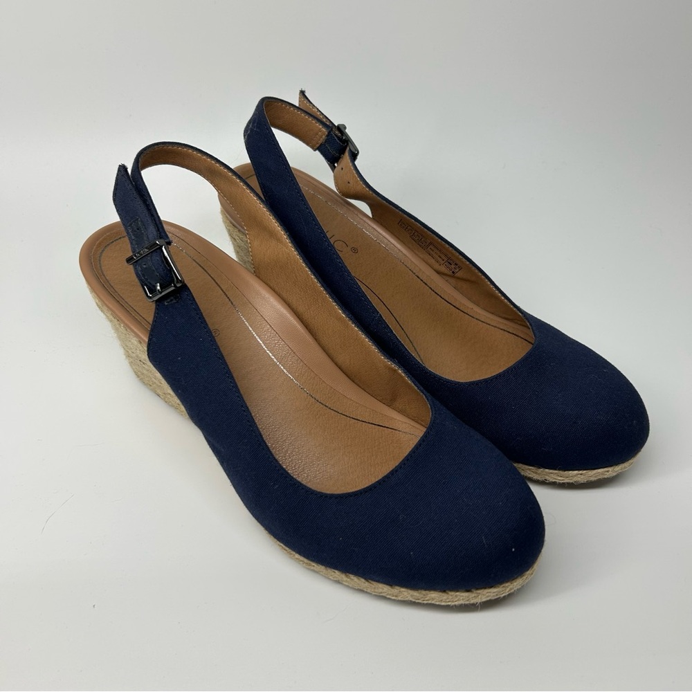 Vionic Navy Wedge Slingback Shoes 9.5